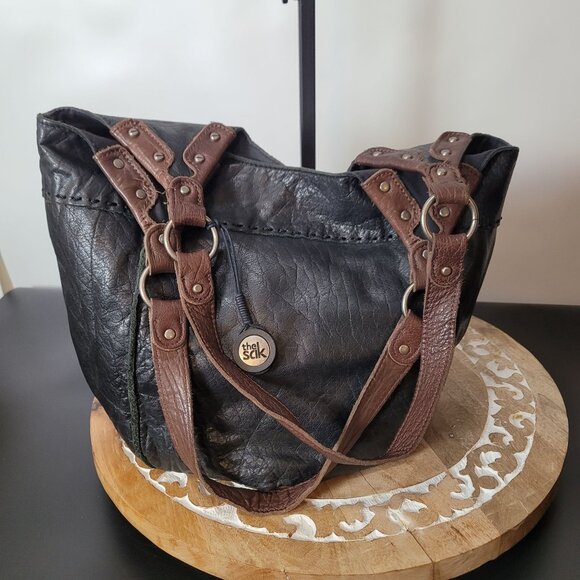 The Sak Womens Black Leather Hobo/Shoulder Bag With Brown Handles - Picture 1 of 16